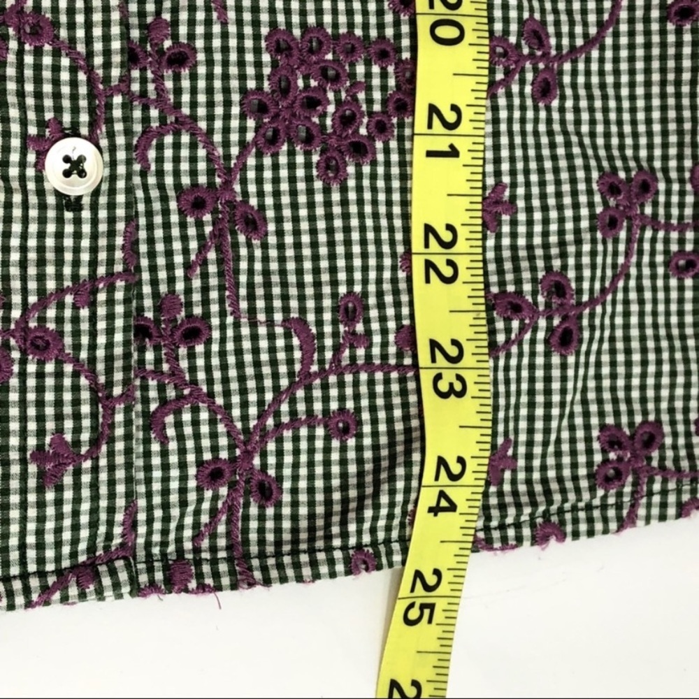 Anthropologie Odille Eyelet Embroidered Checkered Button Down Long Sleeve Shirt - Picture 7 of 7